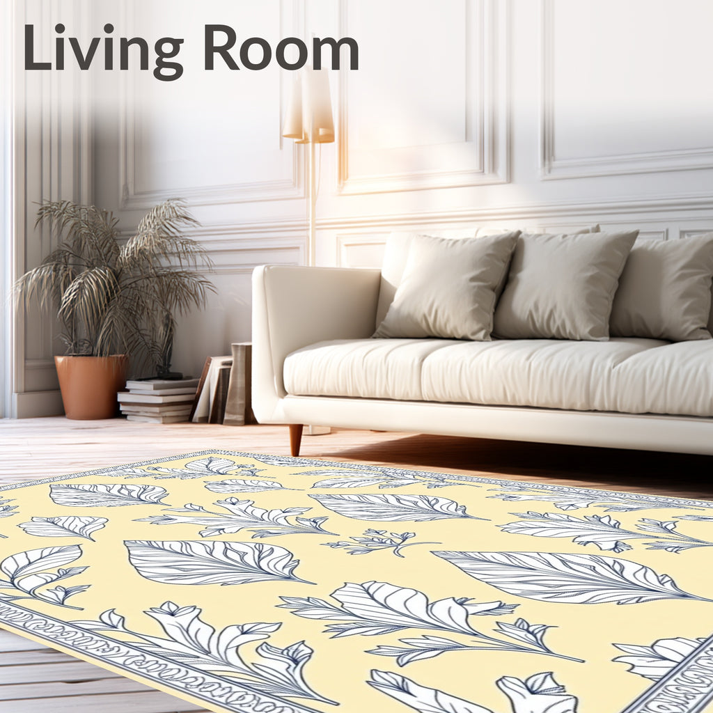 Botanical Border Floral Pattern Rug
