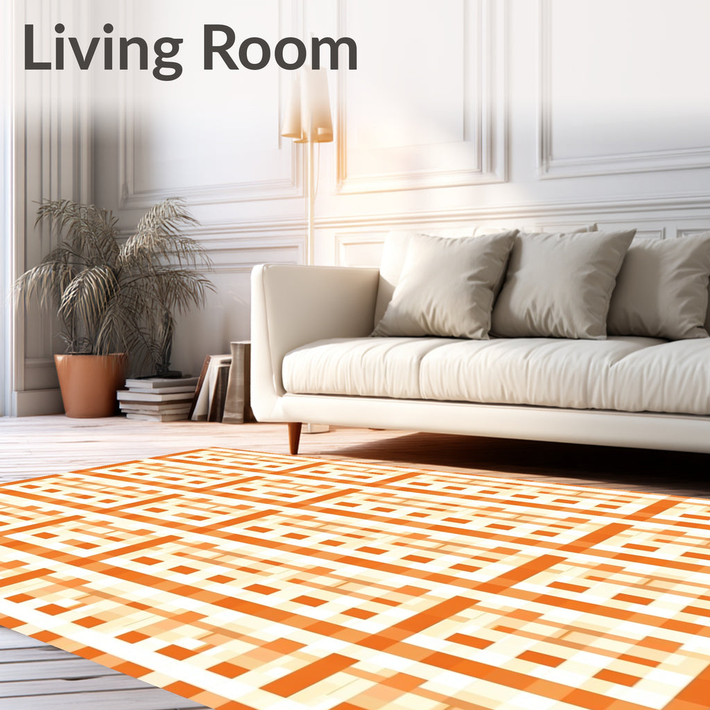 Warm Orange Plaid Geometric Pattern Rug