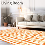 Warm Orange Plaid Geometric Pattern Rug