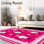 Festive Pink Santa Snowflakes Border Rug