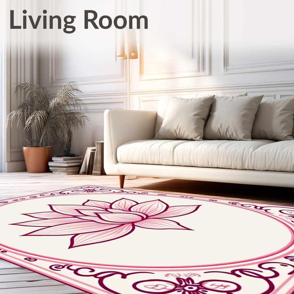 Pink Lotus Floral Border Design Rug