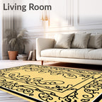 Ornate Black Cream Floral Design Rug