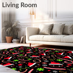 Festive Holiday Santa Hat Candy Cane Pattern Rug