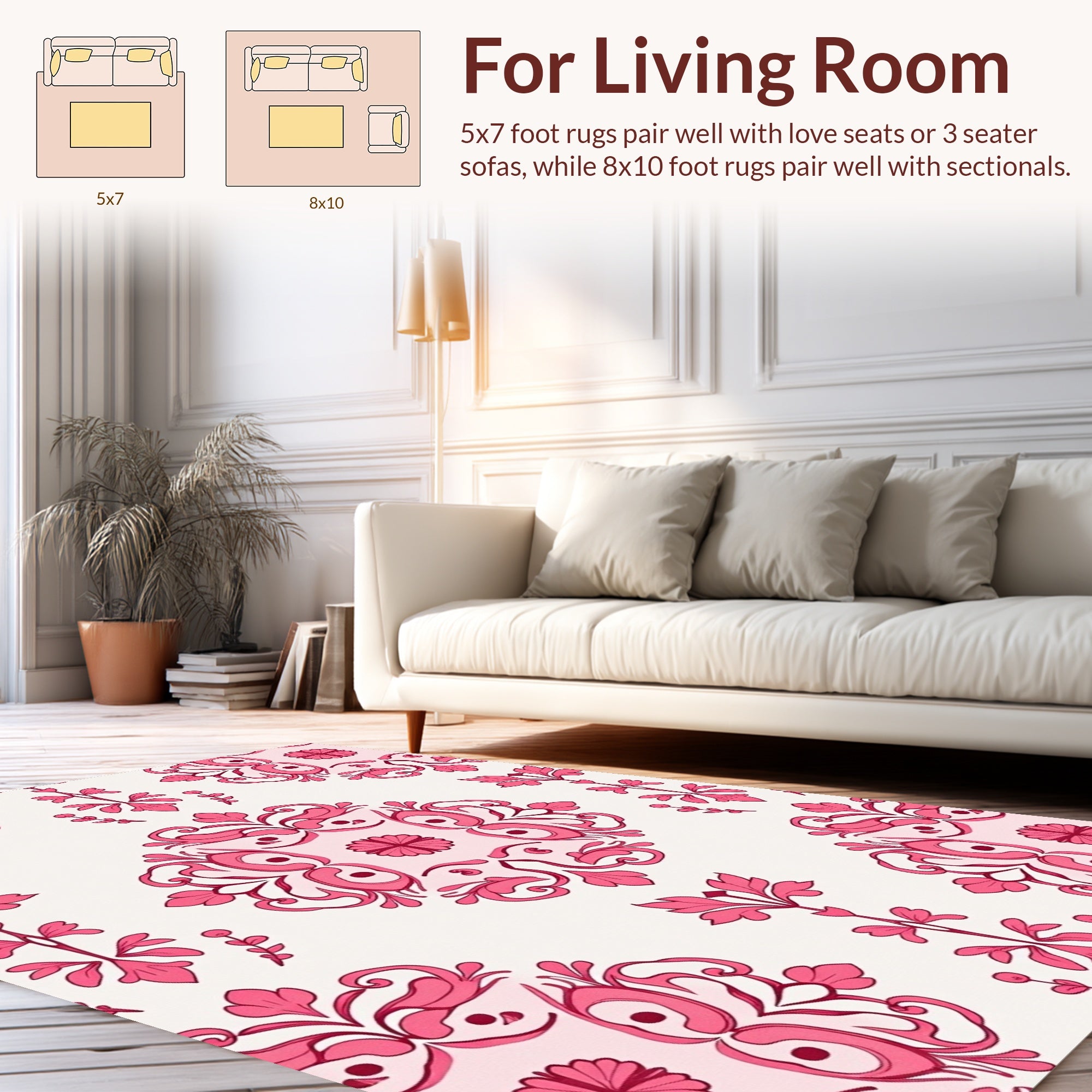 Elegant Pink Floral Damask Pattern Rug