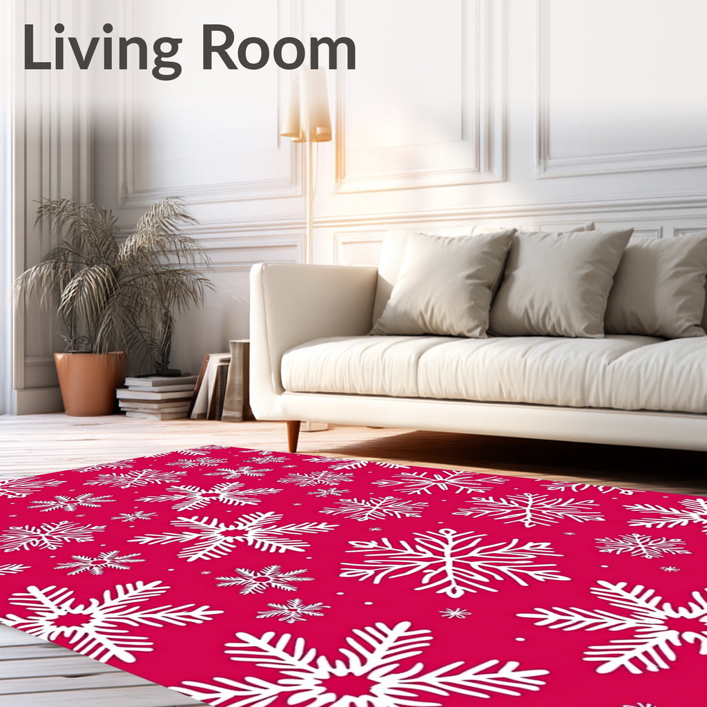 Winter Snowflake Pattern Red Rug