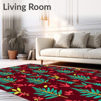 Tropical Leaf Pattern Design in Teal Rug