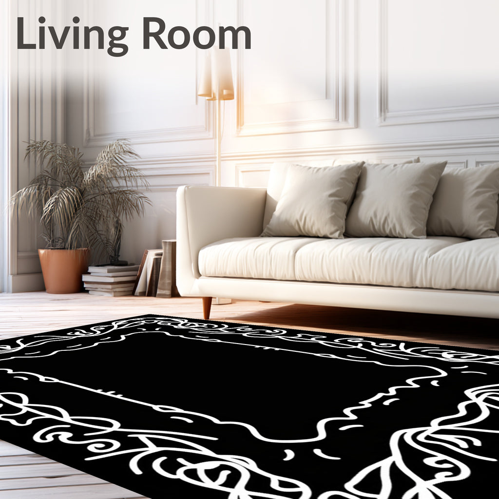 Ornate Vine Scroll Border Design Rug