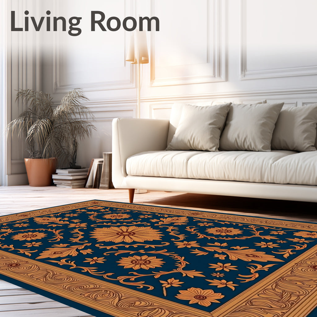 Intricate Golden Floral Border Rug
