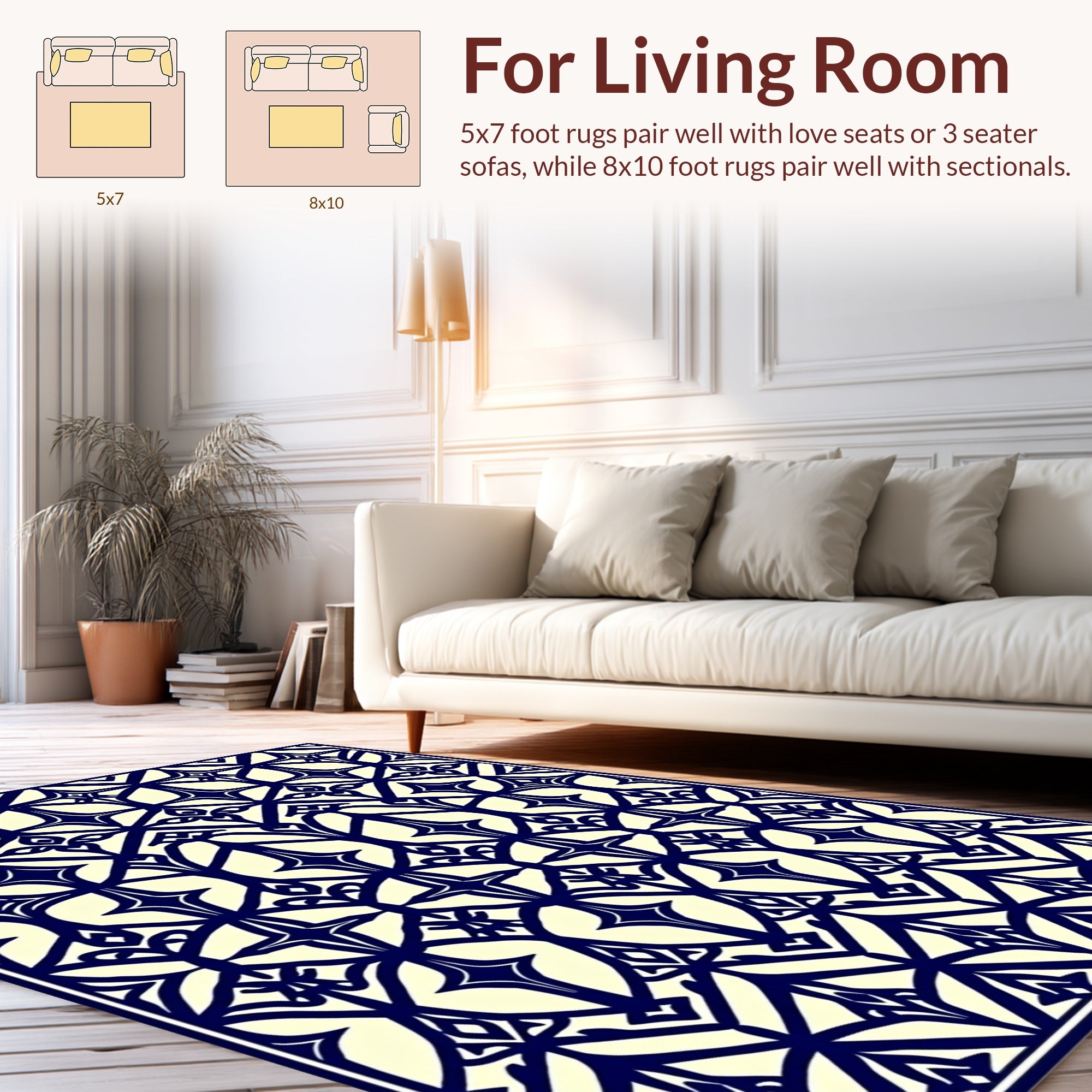 Navy And Cream Geometric Pattern Rug