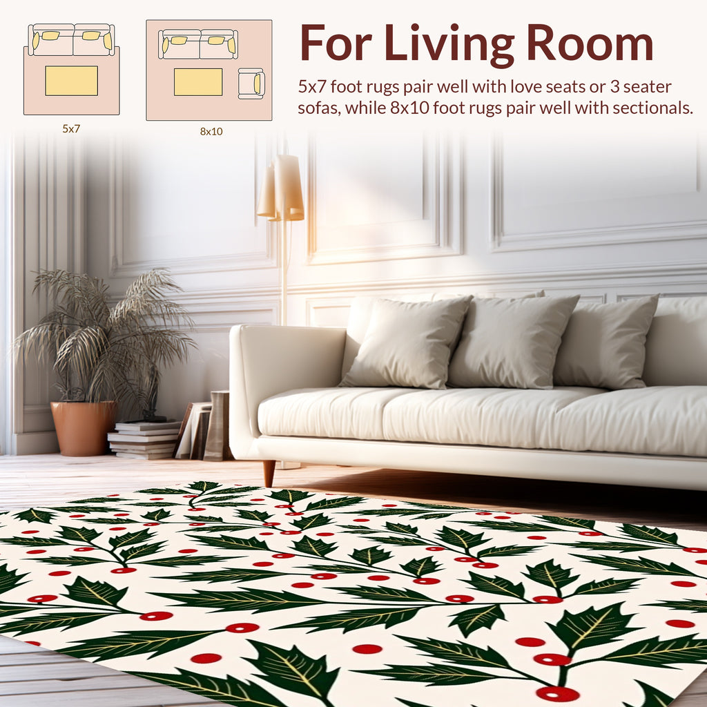 Holly Berry Festive Floral Pattern Rug