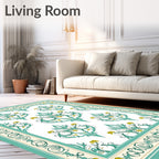 Elegant Teal Floral Scroll Border Rug