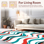 Red Teal Wavy Pattern Design Rug