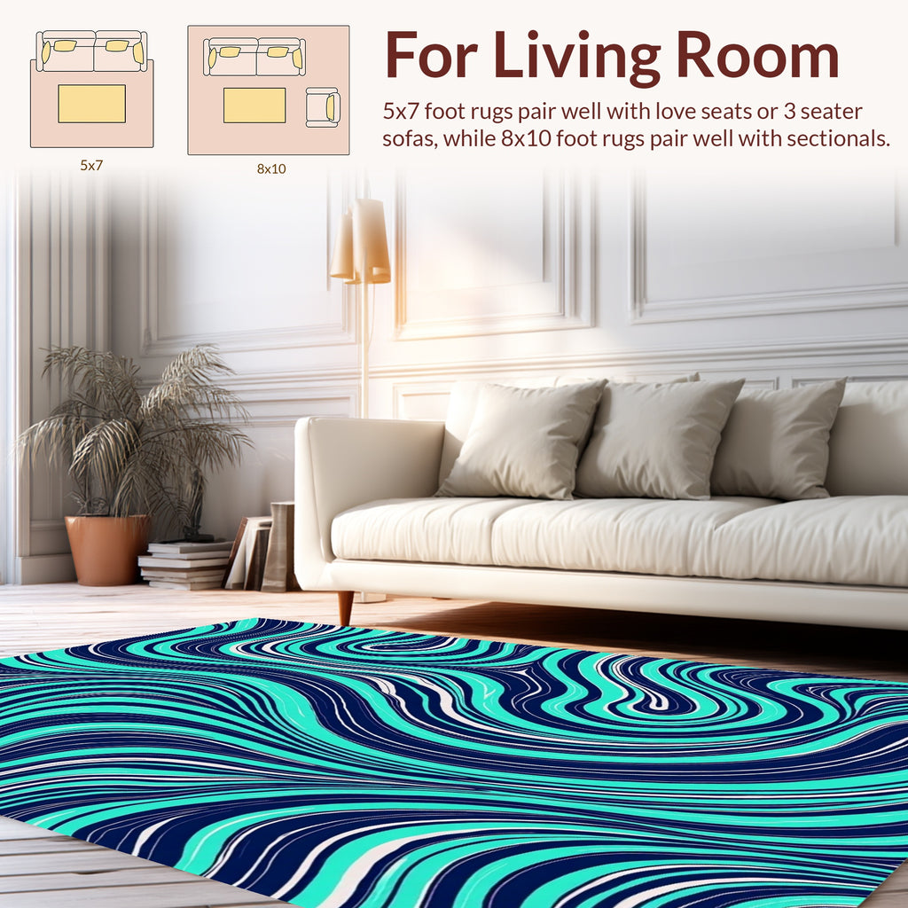 Vivid Aqua Swirl Pattern Rug