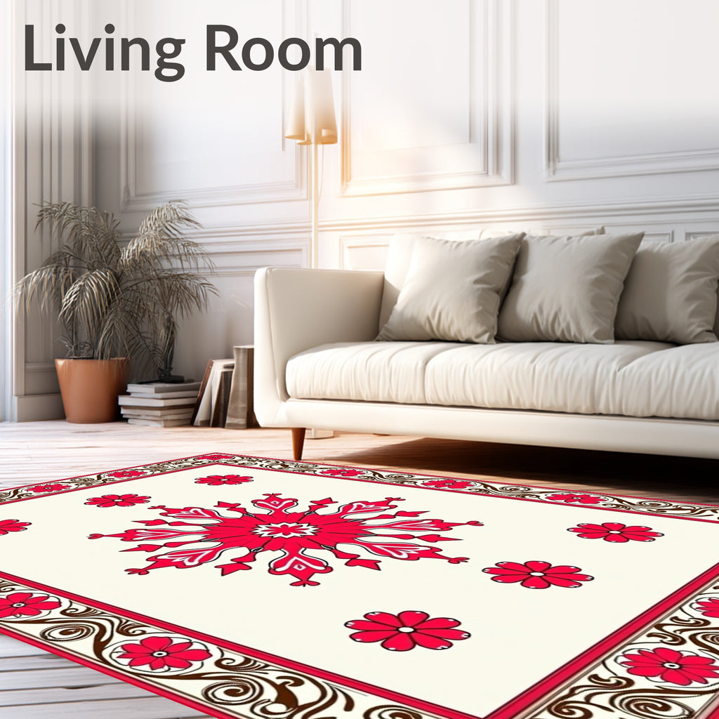 Red White Floral Snowflake Pattern Rug