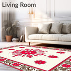 Red White Floral Snowflake Pattern Rug