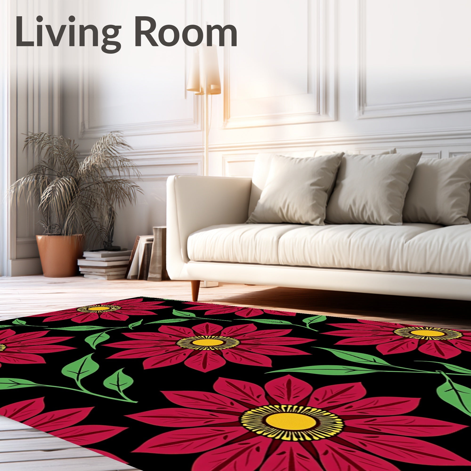 Bold Red Floral Pattern Design Rug