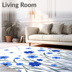 Blue Floral Meadow Pattern Design Rug