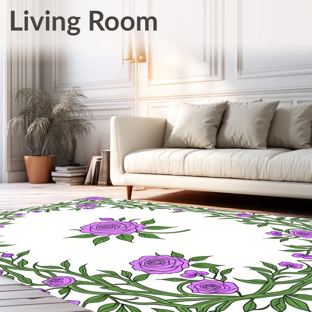 Floral Vine With Purple Roses Design Rug