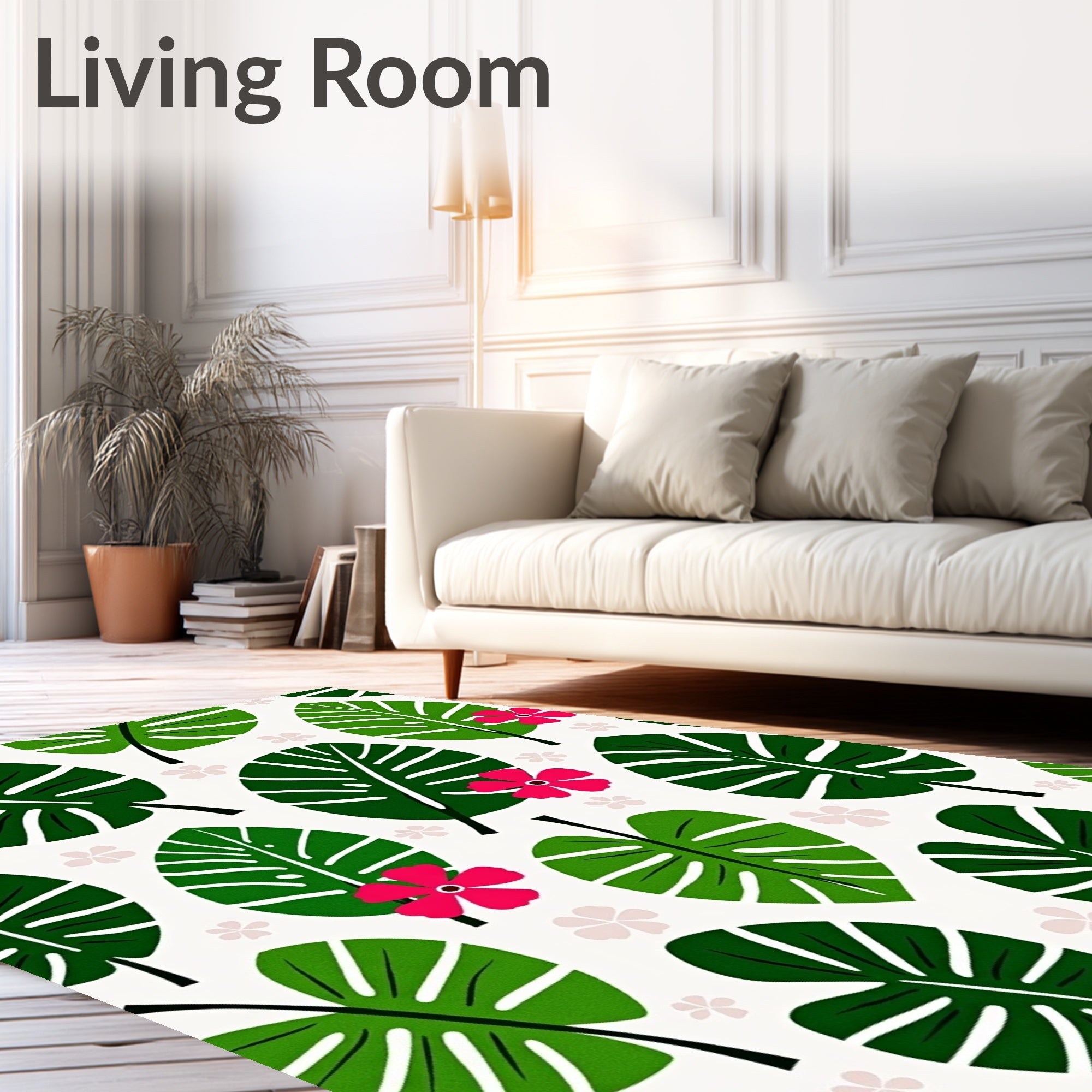 Vibrant Green Tropical Foliage Flowers Rug