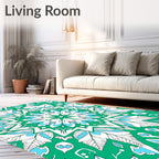 Green White Blue Mandala Pattern Rug