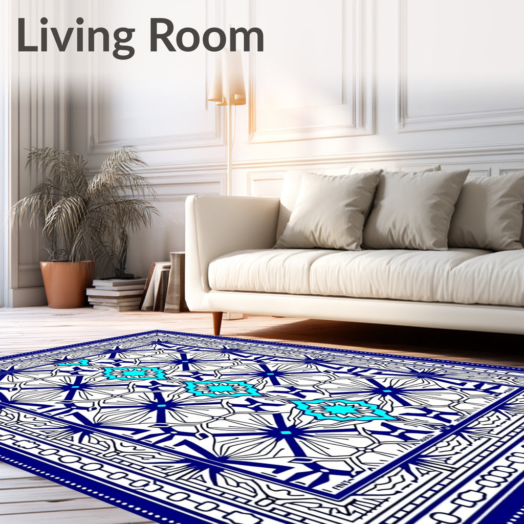 Intricate Blue Cyan Geometric Medallion Rug