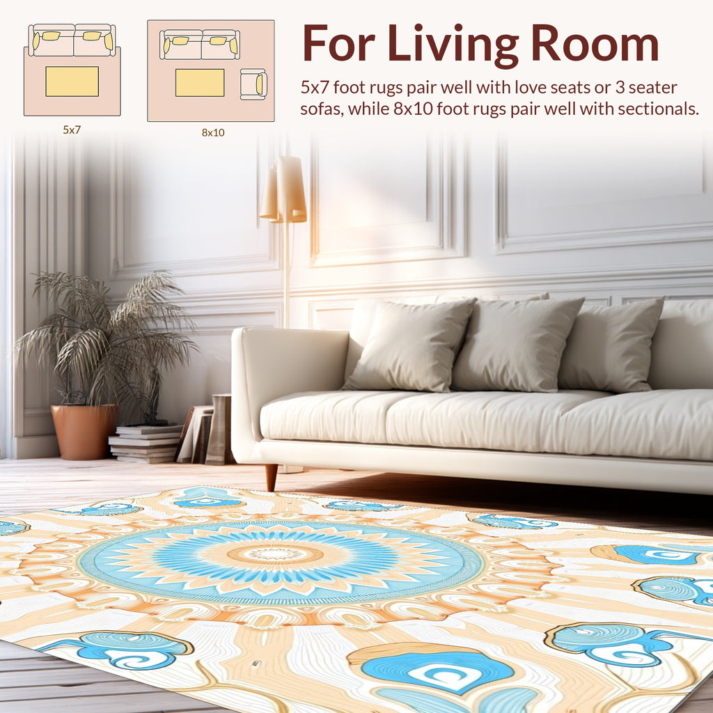 Radial Blue Orange Sunburst Pattern Rug