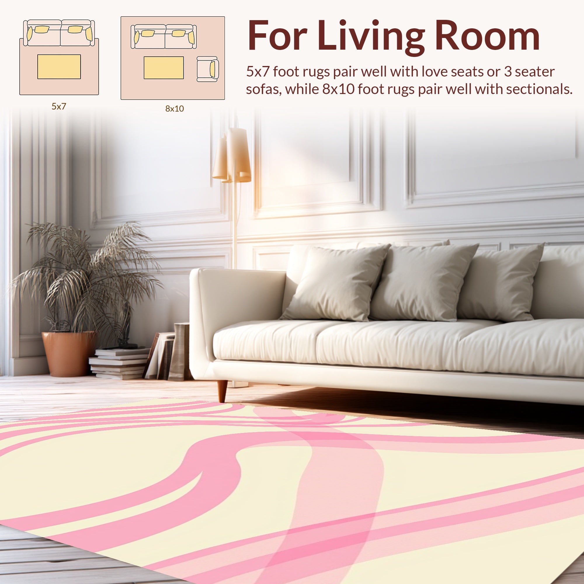 Sweet Pink Wavy Ribbon Pattern Rug