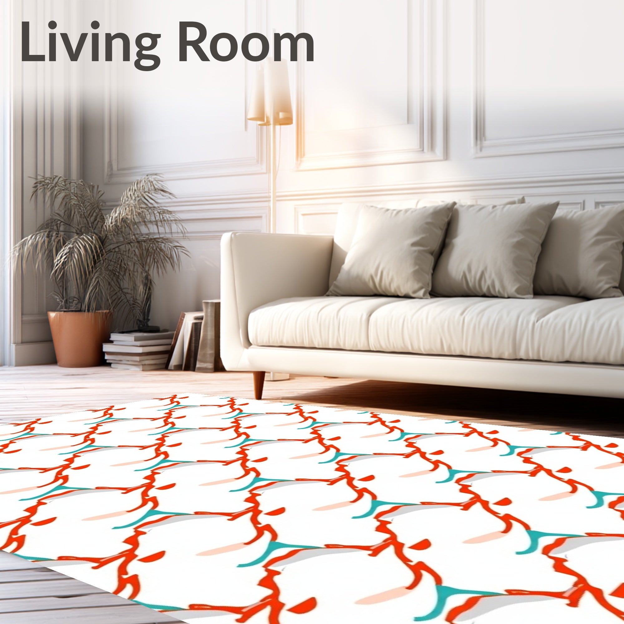 Dynamic Red Teal Wave Pattern Rug
