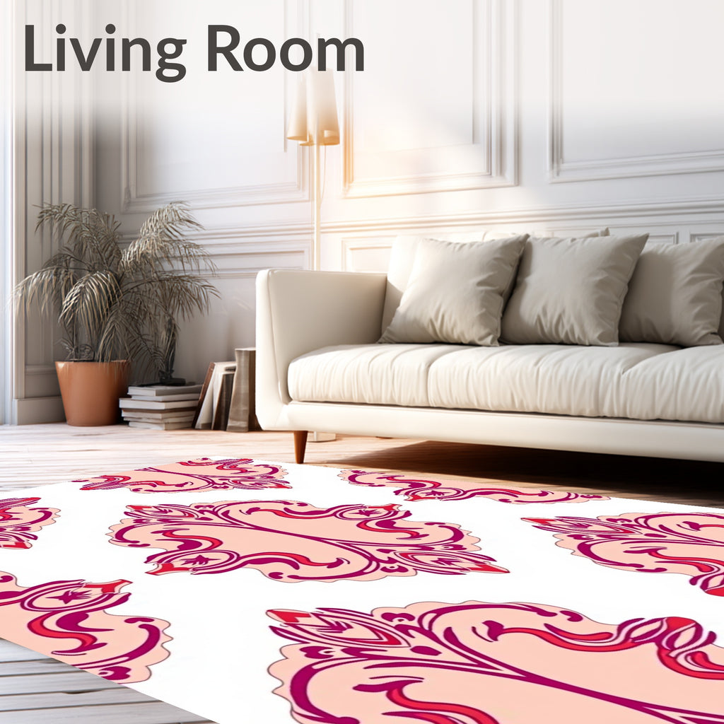 Ornate Pink Crimson Floral Pattern Rug