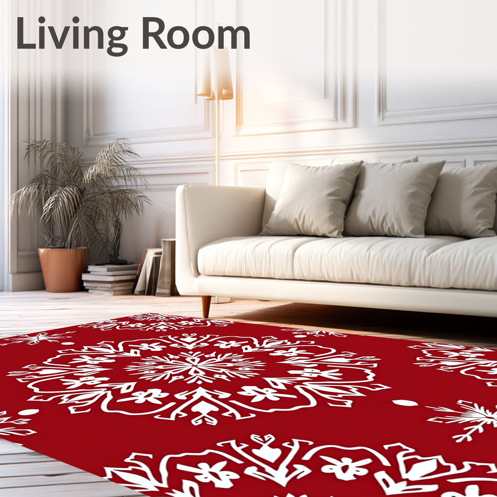 Crimson Snow Winter Mandala Pattern Rug