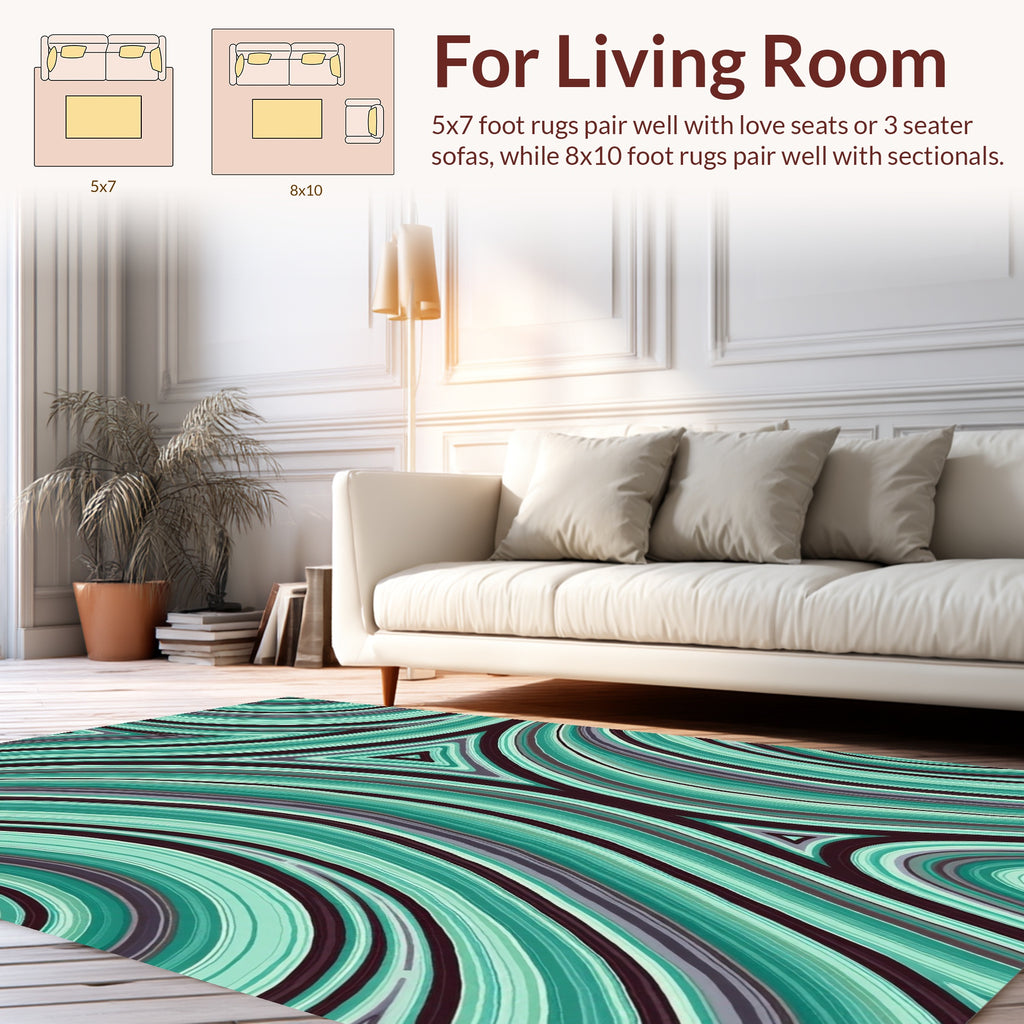 Abstract Wavy Teal Gradient Stripe Design Rug