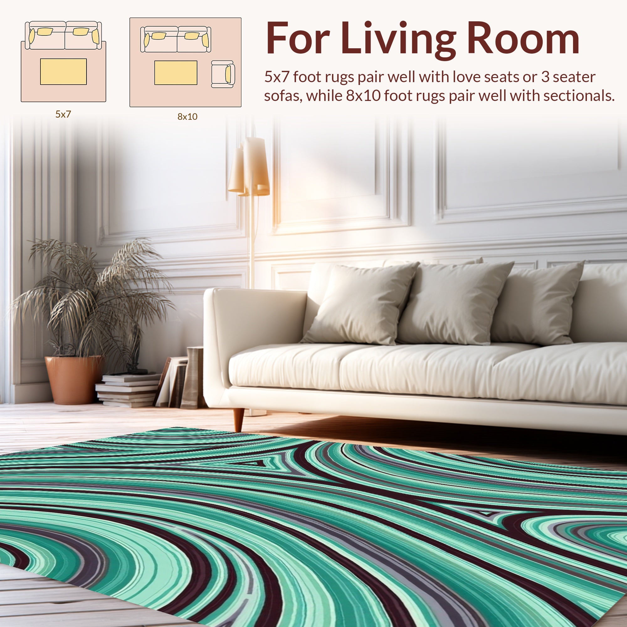 Abstract Wavy Teal Gradient Stripe Design Rug