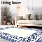 Elegant Blue Floral Border Pattern Rug