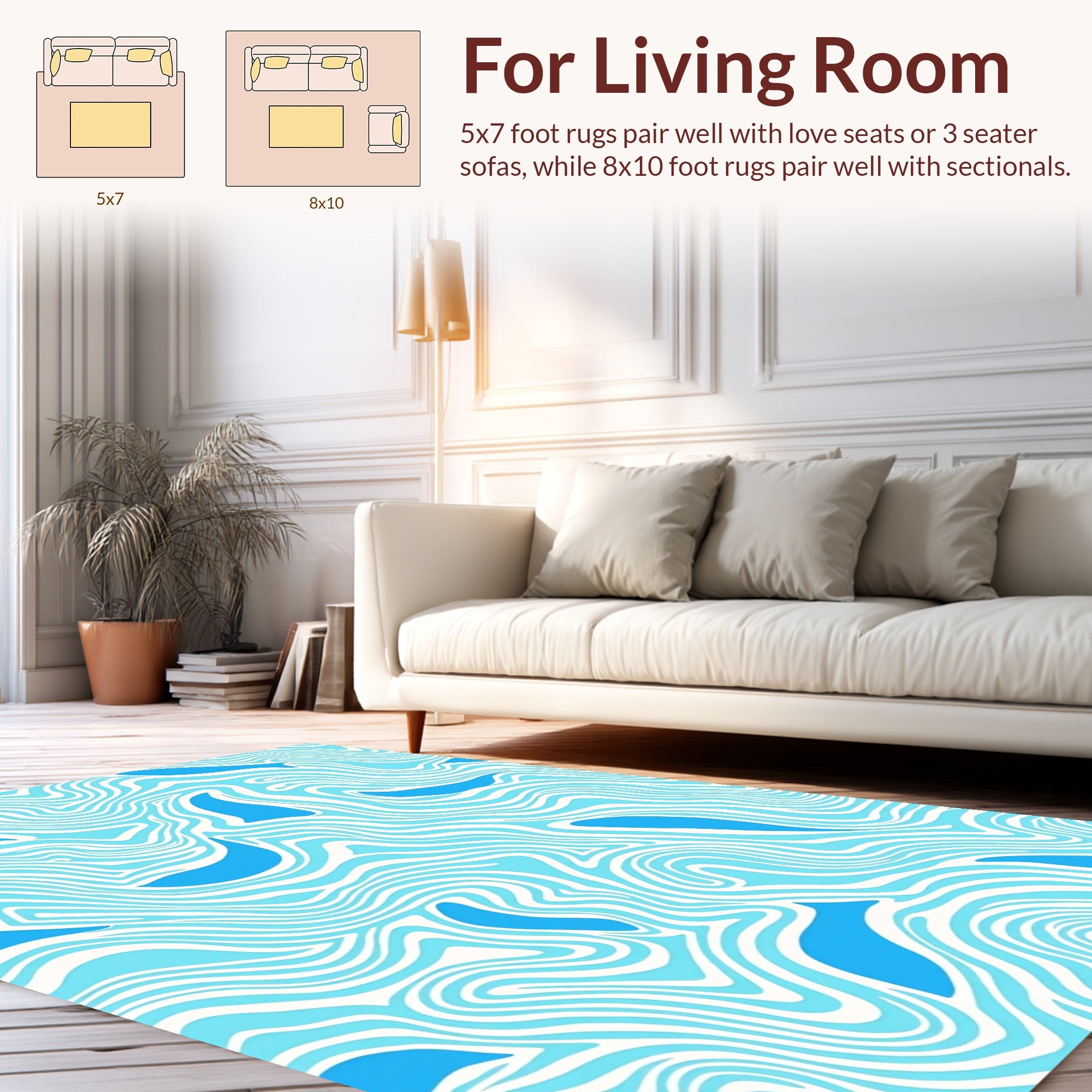 Blue Fish Flowing Wave Pattern Rug