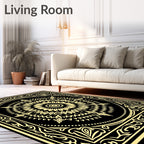 Black Gold Floral Mandala Frame Rug