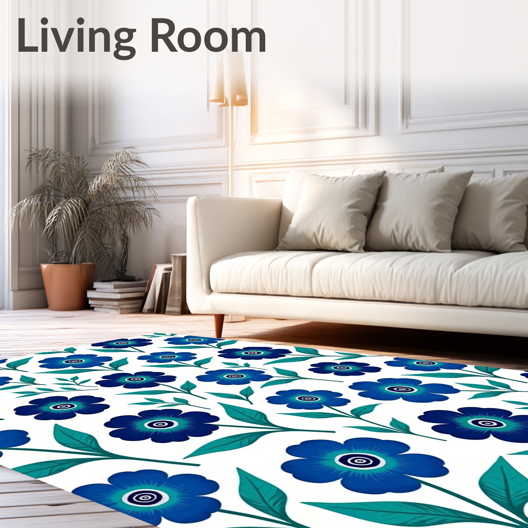 Blue Floral Pattern Petal Design Rug