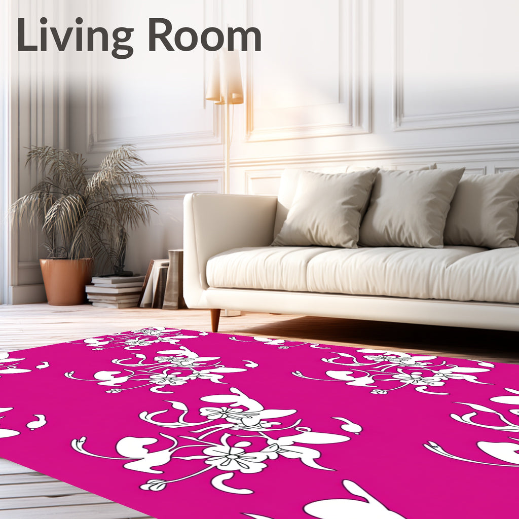 Bright Pink Floral Vine Style Rug