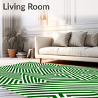Green White Intersecting Geometric Stripes Rug