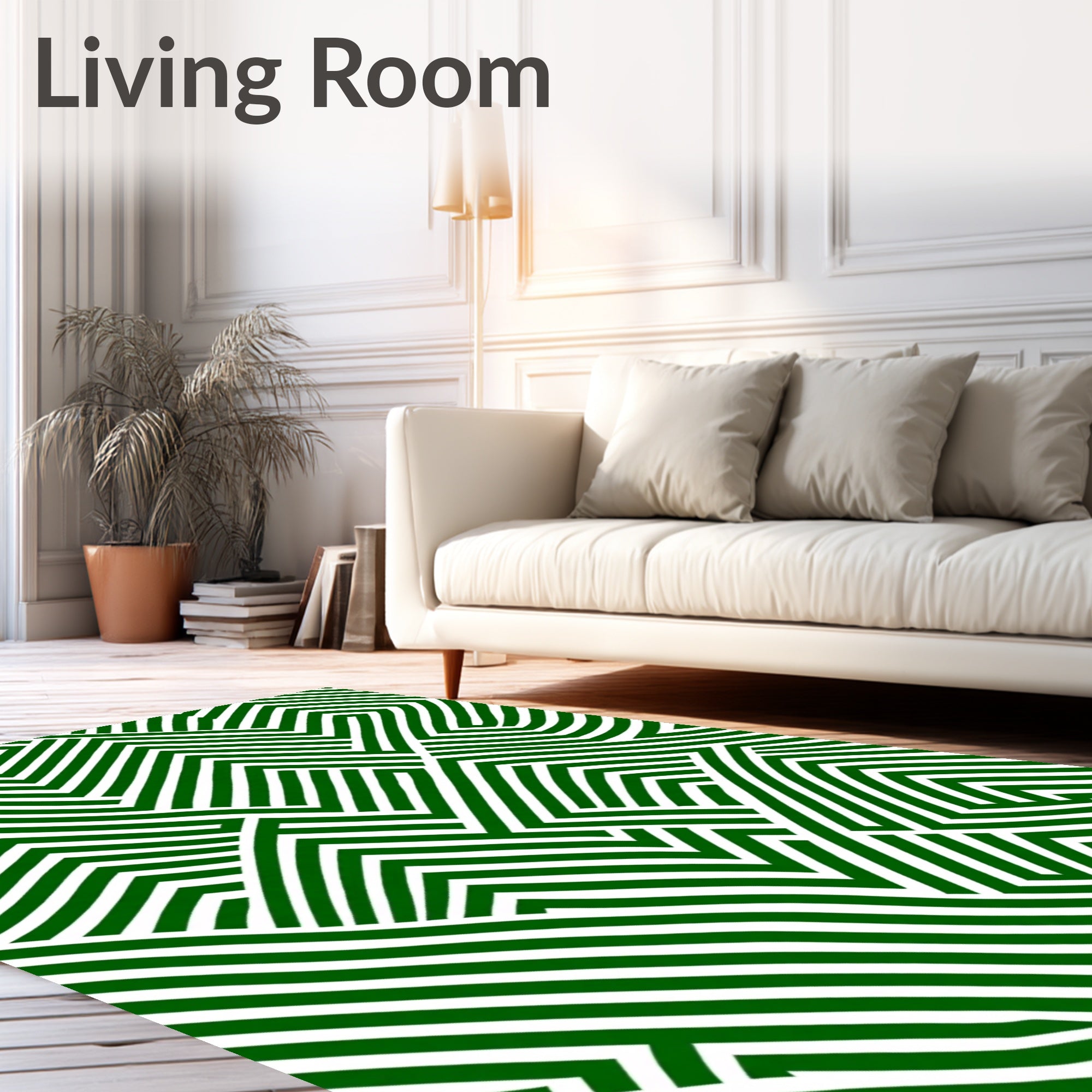 Green White Intersecting Geometric Stripes Rug