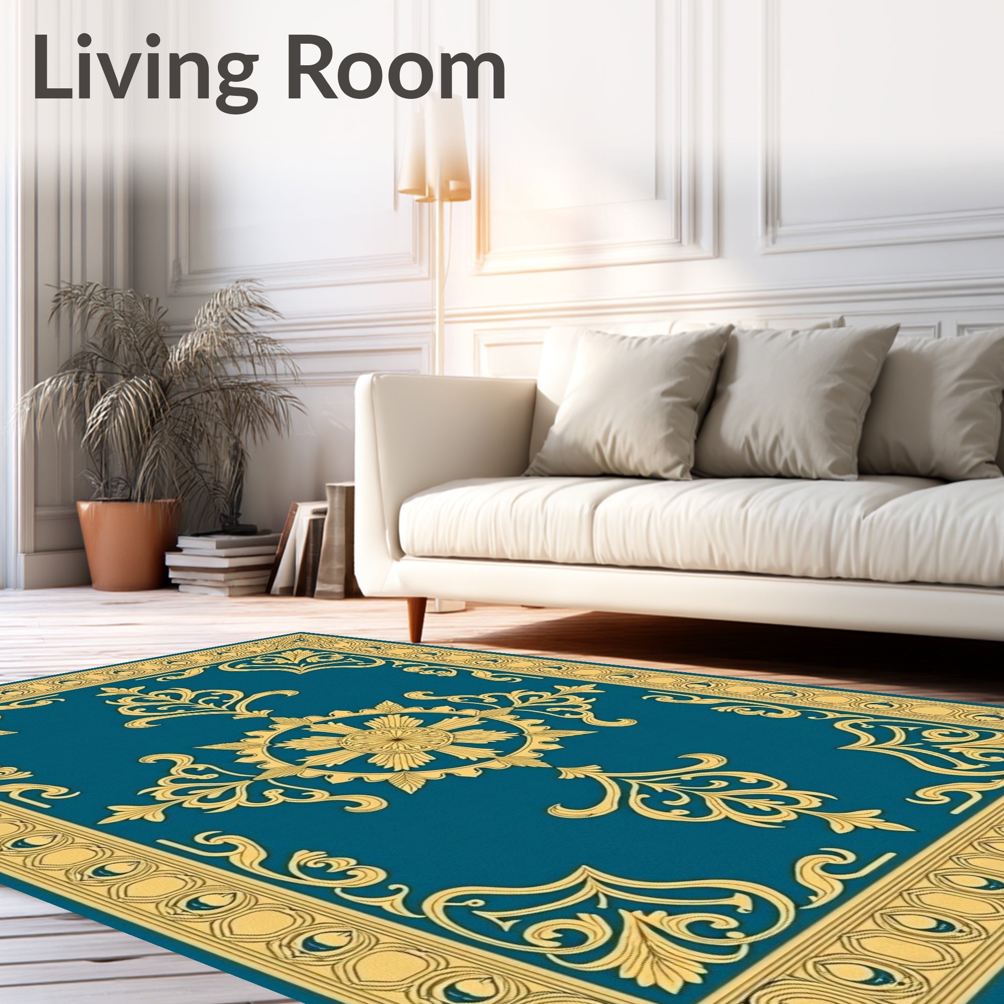 Ornate Golden Teal Scrollwork Rug