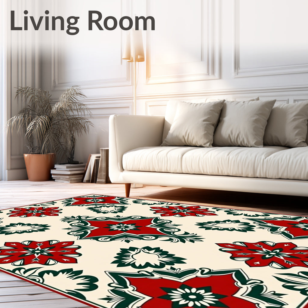 Red Green Floral Medallion Pattern Rug