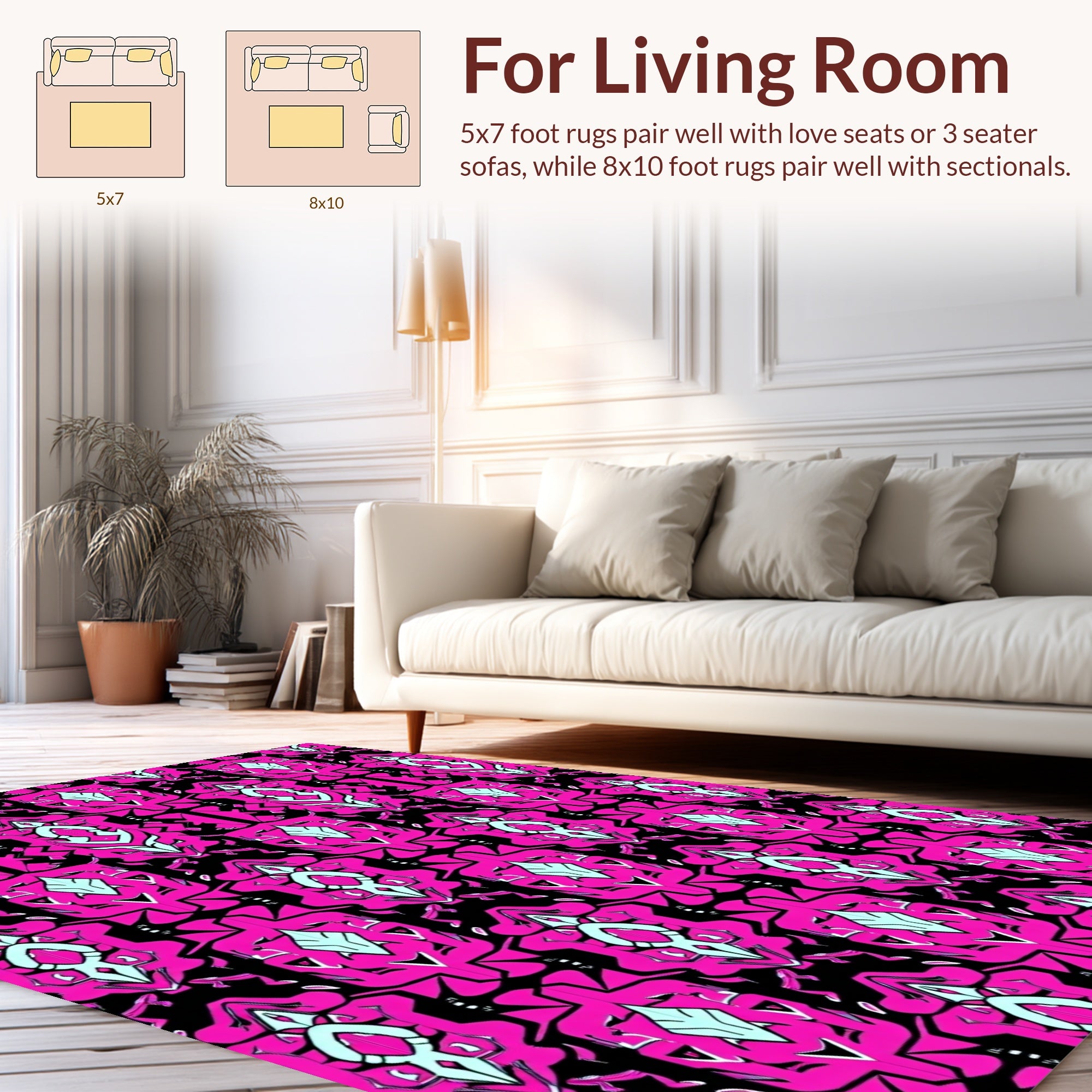 Pink Black Abstract Geometric Pattern Rug