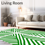 Green And White Abstract Geometric Design Rug