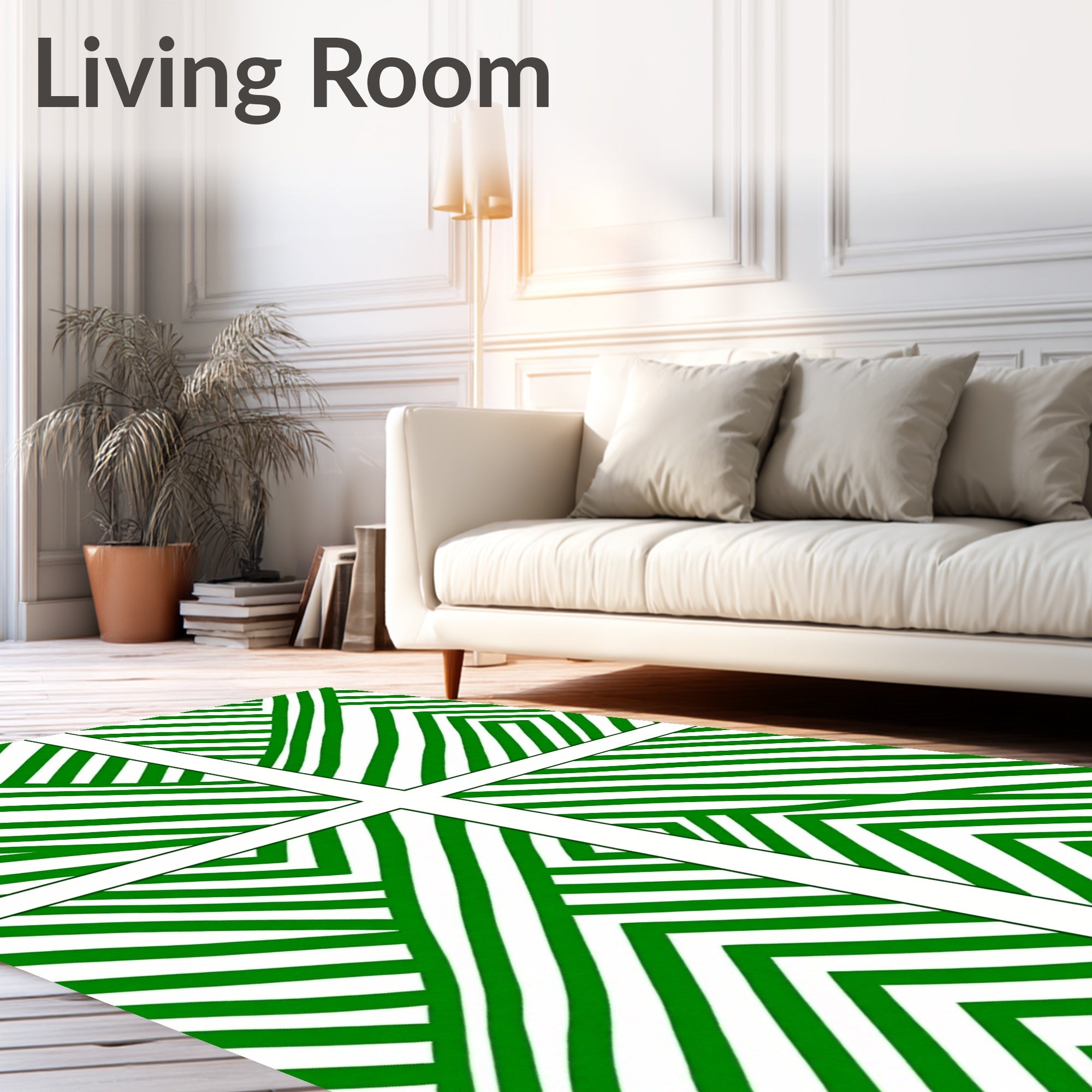 Green And White Abstract Geometric Design Rug