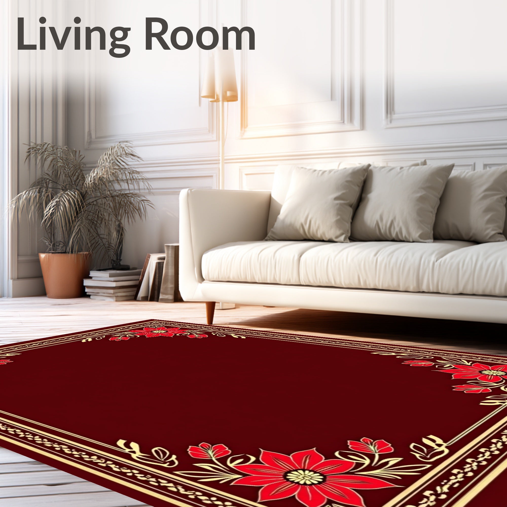 Ornate Red Floral Frame Design Rug