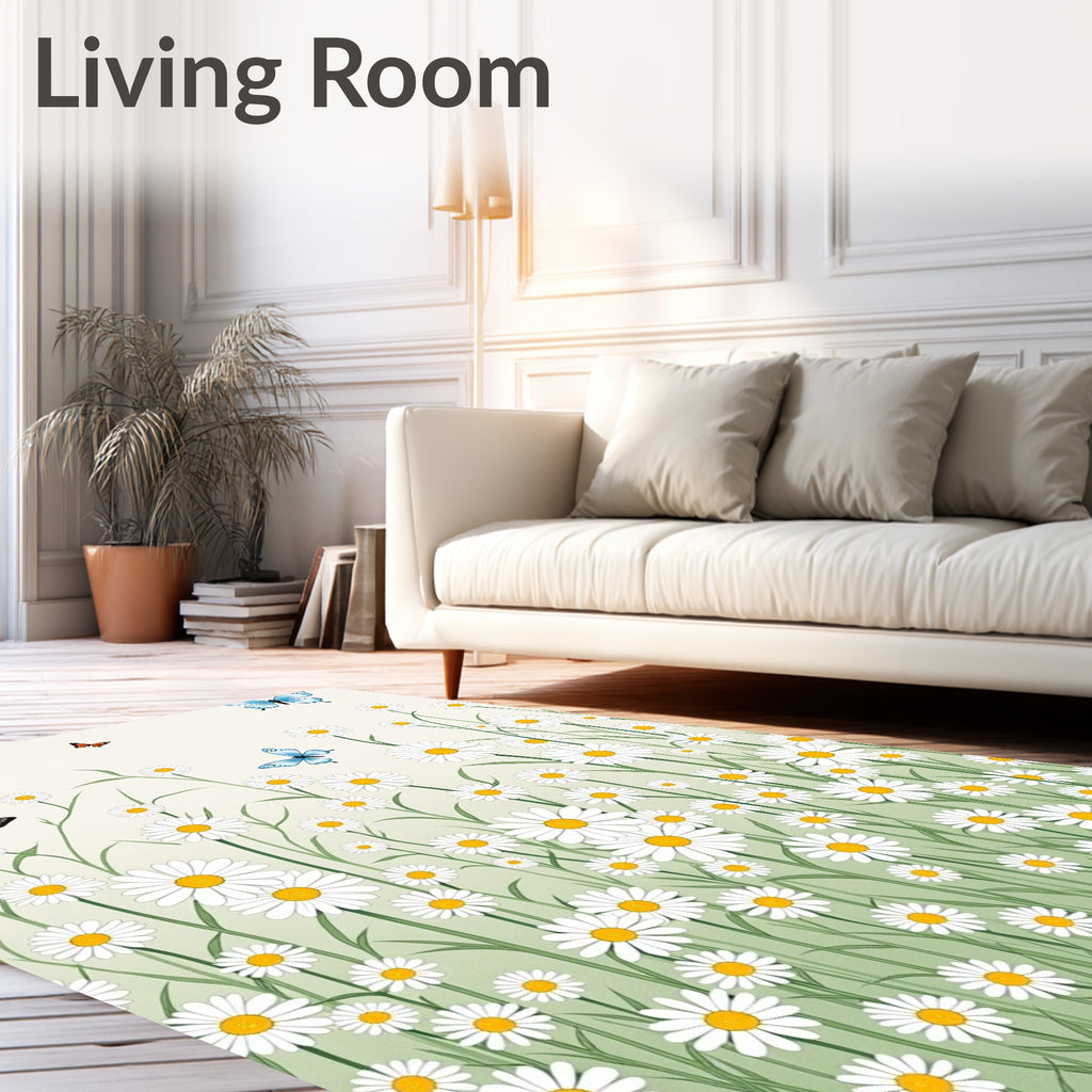 Daisy Meadow Butterfly Pattern Rug