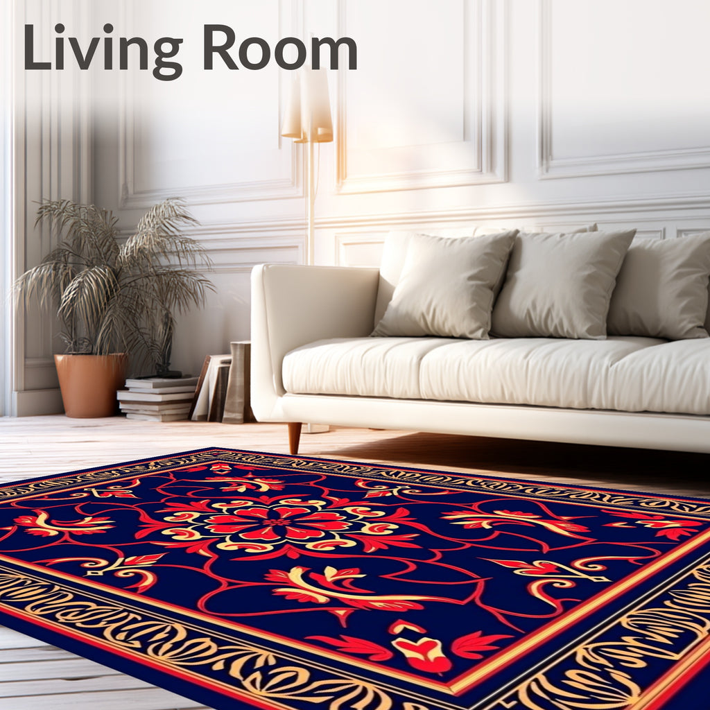 Red Floral Bordered Pattern Rug