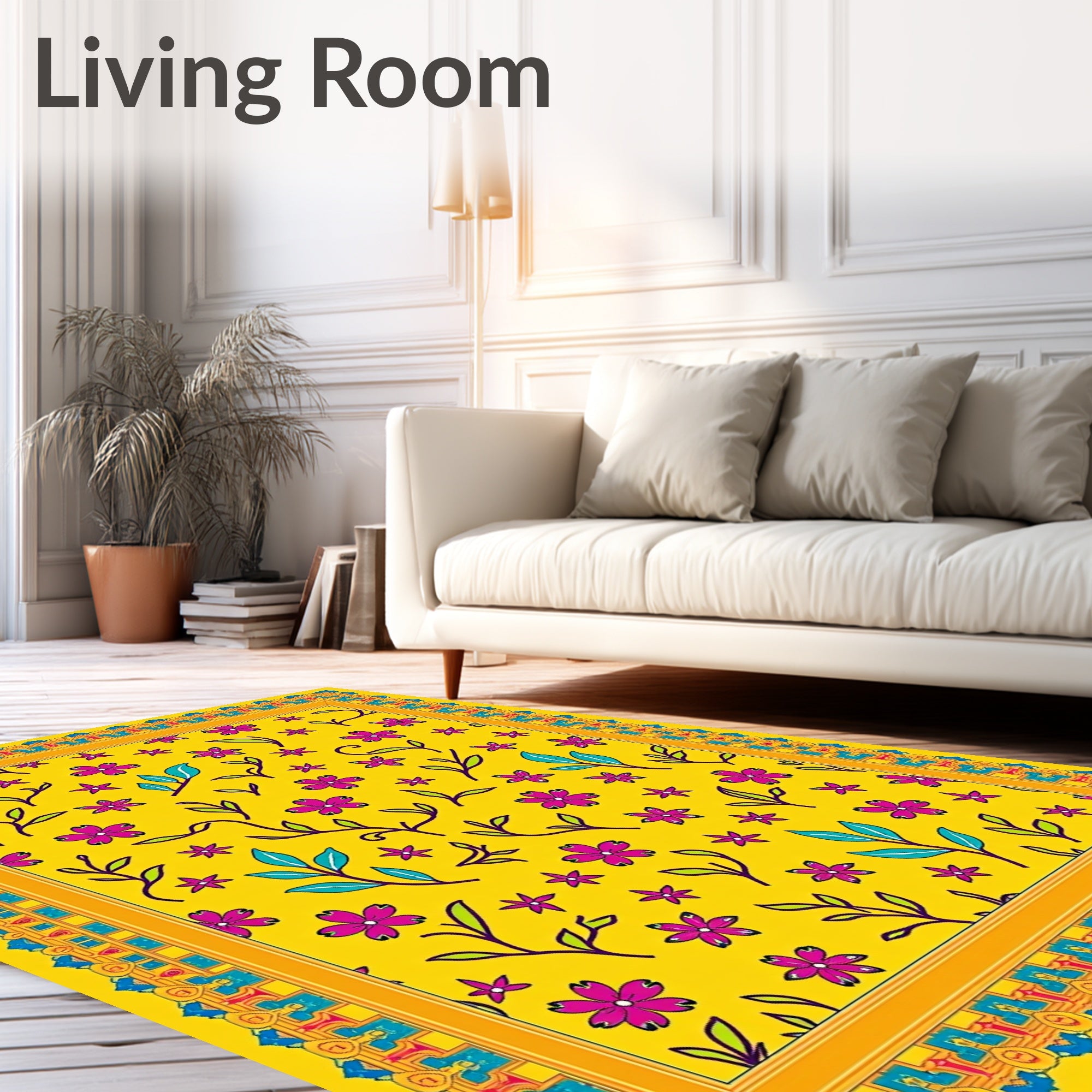 Yellow Floral Vines Design Rug
