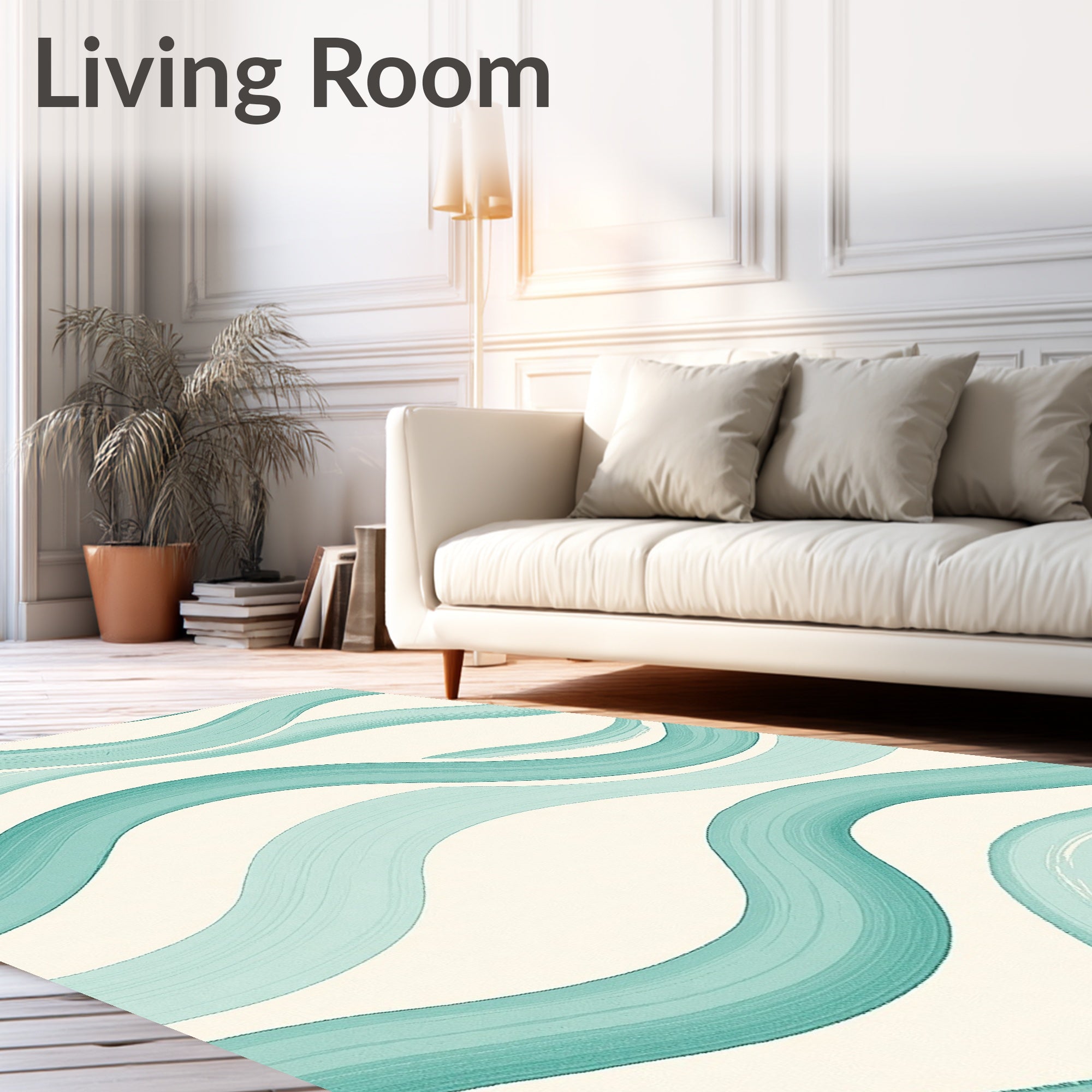 Aqua Brushstroke Waves Pattern Rug