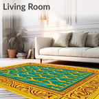 Golden Teal Floral Art Deco Rug